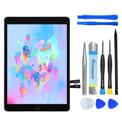 Abbildung von NB+ Touchscreen Digitizer für iPad 6 Display 9,7 Zoll, 2018(A1893 A1954) Generation, No Home Button, mit Werkzeug Set, Vorab klebender(Schwarz)