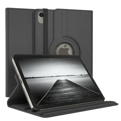 Abbildung von EAZY Case Tablet Hülle für iPad Mini 6 2021 Schutzhülle 8.3 Zoll Smart Cover Rotationcase zum Aufstellen Klapphülle 360 drehbar mit Standfunktion Tasche Kunstleder Schwarz