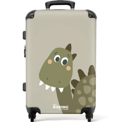 Abbildung von NoBoringSuitcases.com© Kinderkoffer Dinosaurier Grün Kinder Junge Design 67 cm 72 L, 4 Rollen, Mittelgroßer Reisetasche mit Rollen für 20kg,