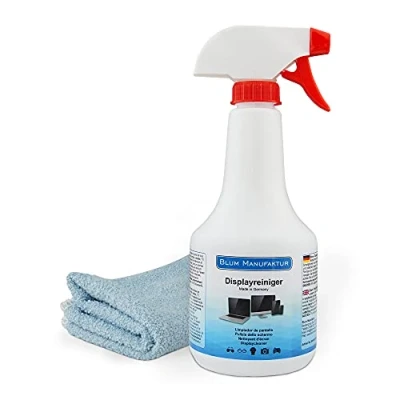 Abbildung von Blum Manufaktur 500ml Displayreiniger + Mikrofasertuch 30x30 cm Bildschirmreiniger für eine streifenfreie Reinigung Aller Bildschirme und Displays.