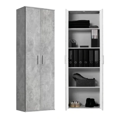 Abbildung von mokebo Mehrzweckschrank Der Lange (mit 4 Einlegeböden) in Grau, auch als Schuhschrank, Aktenschrank oder Aufbewahrungsschrank