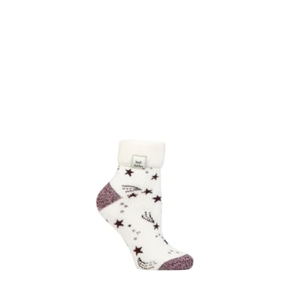Abbildung von HEAT HOLDERS SOCKSHOP Damen Socken Drehen Sie die Manschette um Sleep Lite, Warme, klobige Thermo Bettsocken, Gemustert, 1 Paar Größe 37 42 Elfenbein/Cabernet Sterne