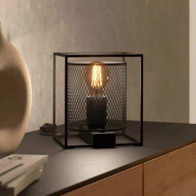 Abbildung von Eglo 43774 Tischleuchte CATTERICK Stahl schwarz E27 1X40W L:16.5cm B:16.5cm H:19cm mit Kabelschalter