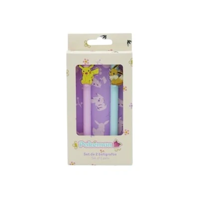 Abbildung von CYPBRANDS Pokemon Kugelschreiber, Set mit 2 Kugelschreibern, Eve, Pikachu, Schreiben, mehrfarbig, offizielles Produkt