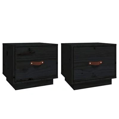 Abbildung von vidaXL 2X Nachttisch mit 1 Schublade Nachtschrank Nachtkonsole Nachtkommode Schlafzimmer Schrank Kommode Nachtkästchen Schwarz 40x34x35cm Massivholz Kiefer