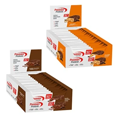 Abbildung von Premier Protein High Bar Bundle Double Chocolate Cookie (16x40g) + Caramel