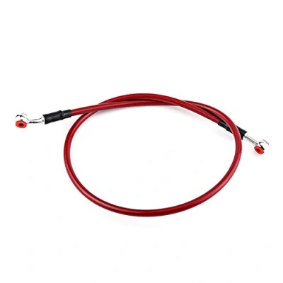 Abbildung von Keenso Motorrad Bremsleitung, Universal 45cm/ 90cm Bremsschlauch Kraftstoff Schlauch Edelstahl Geflochten Bremsleitung(90cm Rot)