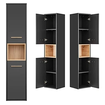 Abbildung von Lomadox Hochschrank BOLOGNA 56 Badezimmer in anthrazit mit Artisan Eiche Nb., B/H/T: ca. 36/170/33 cm