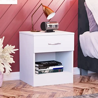 Abbildung von Vida Designs Nachttisch Kommode, weiß, 1 Schublade, Schrank, Metallgriffe und schienen
