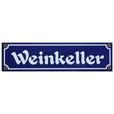 Abbildung von Weinkeller Emaille Schild 8 x 30 cm Emailschild blau.