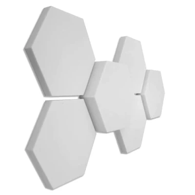 Abbildung von platino24 3D Set Schallabsorber Hexagon aus Basotect G+, 6 Elemente 4x je Ø 300x30mm + 1x 300x50mm 300x70mm, Verbesserung der Raumakustik
