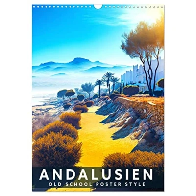 Abbildung von Andalusien Old School Poster Style (Wandkalender 2025 DIN A3 hoch), CALVENDO Monatskalender