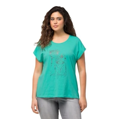 Abbildung von Ulla Popken Animal CAP Sleeve Graphic Tshirt print, Damen, Größe: 46/48, Turquoise green