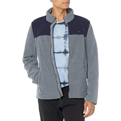 Abbildung von Tommy Hilfiger Herren Lightweight Polar Fleece Jacket Fleecejacke, Marineblau/Hellgrau, XXL