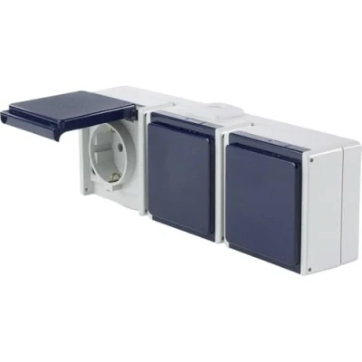 Abbildung von as Schwabe 3 fach Steckdose waagerecht Aufputzsteckdose Klappdeckel Feuchtraumsteckdose UV beständig Anschluss Leitungen bis max. 2,5mm² 230V/10A IP54 grau Made in Germany, 62464