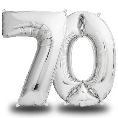 Abbildung von envami® Folienluftballon Zahl Silber 100 cm Riesen Zahlenballon Fliegt mit Helium Luftballon Geburtstag Geburtstagsdekoration Deko (70 einzeln)