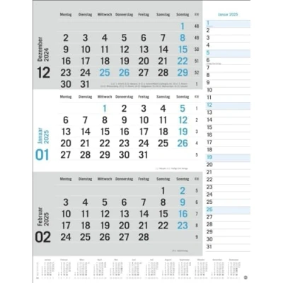 Abbildung von 3 Monats Planer, blau 2025: Praktischer Wandplaner mit Datumsschieber. Büro Kalender Notizspalte und Jahresübersicht. Wandkalender 2025 fürs Büro. 30 x 39 cm. (Bürokalender Heye)