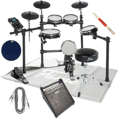 Abbildung von Fame DD 6600 E Drum Set, Mesh Pads, 40 Drumkits, 408 Sounds, Recording, Digital Output, Monitor, Hocker, Sticks, Teppich, Practice Pad