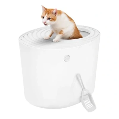 Abbildung von Iris Ohyama Katzenklo mit Schaufel, bis 7 kg, Weiß, Deckel, Katzentoilette, leicht reinigen, Für große Katzen, Kätzchen, geschlossen, XXL Toilette, BPA frei, Cat Litter Box, Toilet, PUNT 530