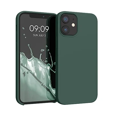 Abbildung von kwmobile Hülle kompatibel mit Apple iPhone 12 Mini Silikon Handy Case Handyhülle weiche Oberfläche kabelloses Laden Moosgrün