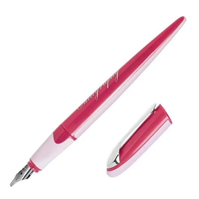 Abbildung von ONLINE Kalligrafie Füller, Schönschreibfüller Air Pink, breite Kalligraphie Feder in Strichstärke 1,8 mm, für Standard Tintenpatronen oder Konverter, inkl. Kombipatrone blau