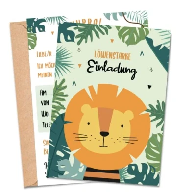 Abbildung von MeinBaby123® Kindergeburtstag Einladungskarten (Löwe V1)