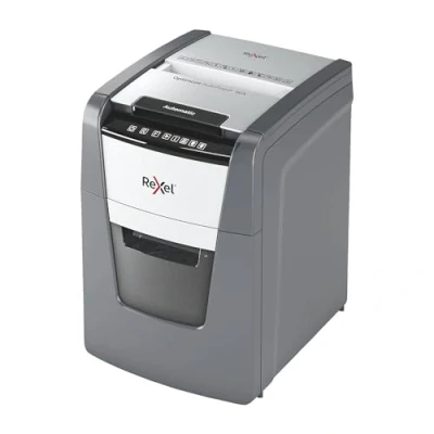 Abbildung von Rexel Optimum AutoFeed+ 90X Automatischer Aktenvernichter CH, 90 Blatt, Sicherheitsstufe P4, Partikelschnitt, für Zuhause/Home Office, 34 Liter Abfallbehälter, mit Schweizer Netzstecker, 2020090XCH