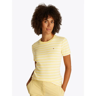 Abbildung von Tommy Hilfiger SLIM CODY Tshirt basic, Damen, Größe: Large, Citronella/ecru