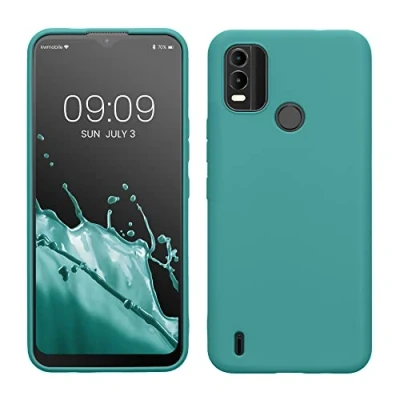 Abbildung von kwmobile Hülle kompatibel mit Nokia C21 Plus weiches TPU Silikon Case Cover geeignet für kabelloses Laden Petrol matt