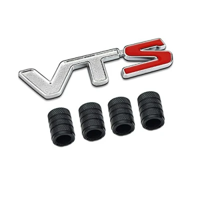 Abbildung von 3D Metall VTS Logo Auto Abzeichen Emblem Aufkleber + 4 Stücke Rändelte Stil Mit Kunststoffkern Ventilkappen für Universal Car Styling Dekorative Accessoires (1)