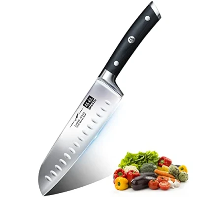 Abbildung von HAN ZU Kochmesser Küchenmesser Santoku Messer 18 cm Deutscher Edelstahl Extra Scharfe Messerklinge mit ergonomischer Griff Exquisiter Geschenkverpackung, Santokumesser