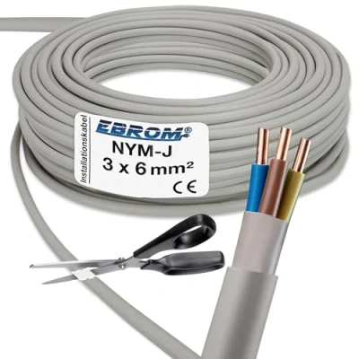 Abbildung von EBROM NYM J 3x6 mm² Mantelleitung Installationskabel Feuchtraumkabel grau Auswahl in 1 Meter Schritten Meterware auf den genau Ihre Auswahl: mm2, Länge: 4