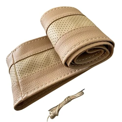 Abbildung von LB114 Lenkradbezug 37 39 cm zum Schnüren Beige Leder mit Naht