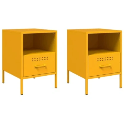 Abbildung von vidaXL Nachttisch 2 STK., Nachtschrank mit Stauraum, Nachtkommode Verstellbare Schraubfüße, Schlafzimmer Nachtkonsole, Industrie Stil, Senfgelb Kaltgewalzter Stahl