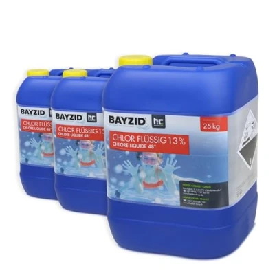 Abbildung von Höfer Chemie Chlor Flüssig 3 x 25 kg Pool Flüssigchlor mit 13 bis 15% Aktivchlorgehalt zur Poolpflege und Wasserdesinfektion Made in Germany