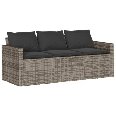 Abbildung von vidaXL Loungesofa Gartensofa mit Kissen 3 Sitzer Grau Poly Rattan, 1 Teile