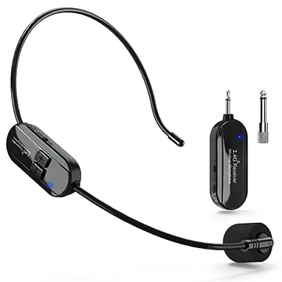 Abbildung von Wireless Mikrofon Headset, 2.4G Kabelloses funkmikrofon headset mit 50M Reichweite, Wiederaufladbares Drahtloses Kopfbügelmikrofon für Lautsprecher, Reiseleiter, Fitness Tanzlehrer