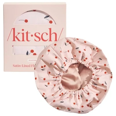 Abbildung von Kitsch Luxuriöse Duschhauben für Damen, wiederverwendbar, wasserdicht, Flexi Satin gefüttert, große Duschhaube Männer, rutschfest, schnell trocknend, verstellbar, stilvolle Haarkappe langes