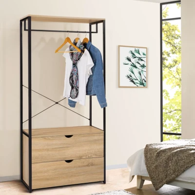 Abbildung von IDMarket Kleiderschrank Detroit 2 Schubladen Industriedesign