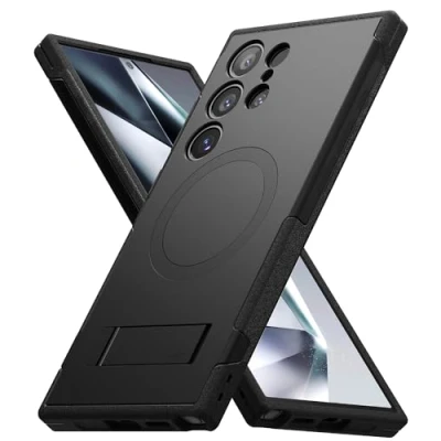 Abbildung von Ringke Alles Magnetic Case Kompatibel mit Samsung Galaxy S24 Ultra Hülle 6,8 Zoll, Verbesserte Griffigkeit Magnetische Handyhülle Faltbar Ständer Black