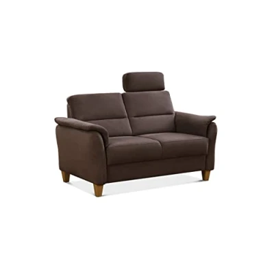 Abbildung von CAVADORE 2er Sofa Palera mit Federkern / Kompakte Zweisitzer Couch im Landhaus Stil inkl. 1 Kopfstütze 149 x 89 Mikrofaser, Braun