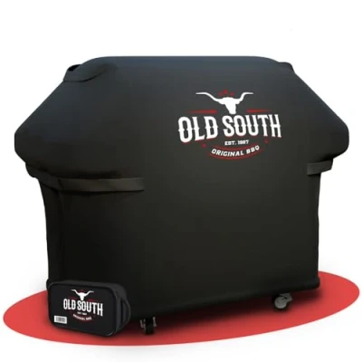 Abbildung von Old South Grillabdeckung Wetterfest Grill Abdeckhaube für Weber, Napoleon, Brinkmann, Char Broil Gasgrill BBQ Cover Schwarz (175 x 65 115 cm)