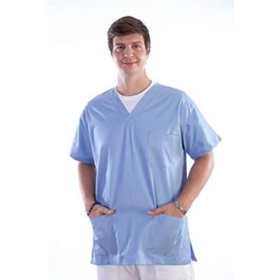 Abbildung von Gima Kasack aus Baumwolle und Polyester, Krankenhausuniform, hellblaue Farbe, V Ausschnitt, Halbärmel, Unisex, XS Größe, für Ärzte, Zahnärzte, Tierärzte, Krankenpfleger, Physiotherapeuten