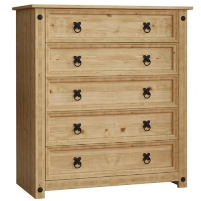 Abbildung von Vida Designs Corona Kommode 5 Schubladen massivem mexikanischem Kiefernholz Distressed gewachst