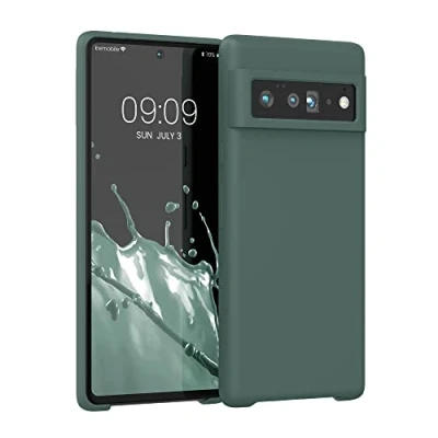Abbildung von kwmobile Hülle kompatibel mit Google Pixel 6 Pro Silikon Handy Case Handyhülle weiche Oberfläche kabelloses Laden Blaugrün