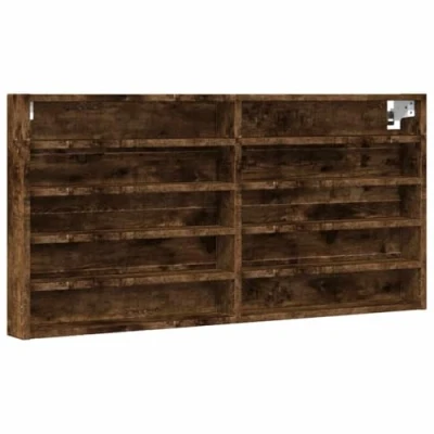 Abbildung von vidaXL Vitrinenschrank, Sammlervitrine 10 Ablagen, Hängevitrine Wandregal für Wohnzimmer, Glasvitrine Wandvitrine Hängeregal, Räuchereiche Holzwerkstoff