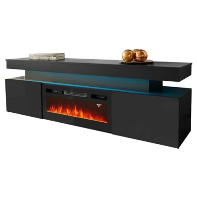 Abbildung von MIRJAN24 TV Schrank EF 2D Glossa mit Kamin (mit zwei Drehtüren) blauer LED Beleuchtung, Realistische Flamme