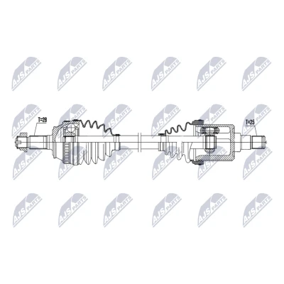 Abbildung von NTY NPW LR 039 Antriebswelle Vorderachse links 629mm Schaltgetriebe, Automatikgetriebe