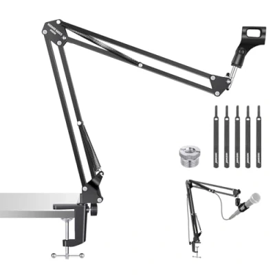 Abbildung von NEEWER BASICS Mikrofonarmständer, Scherenarm Mikrofonarm Tischhalterung mit Clip 3/8&quot; auf 5/8&quot; Adapter Kompatibel Blue Yeti Snowball HyperX QuadCast SoloCast Shure, Max Load 3.3 lbs, MS006