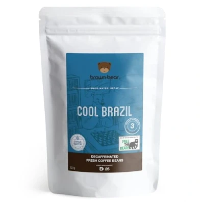 Abbildung von Brown Bear Cool Brazil Entkoffeiniert Kaffeebohnen, Swiss Water Decaf, 227 g Kaffee Ganze Bohnen Decaffeinated Coffee, 5% der Verkäufe werden an die gemeinnützige Einrichtung Free the Bears
